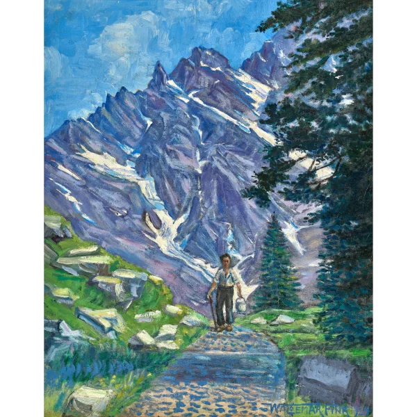 Waldemar Fink — Sommerlicher Bergweg mit Älpler.