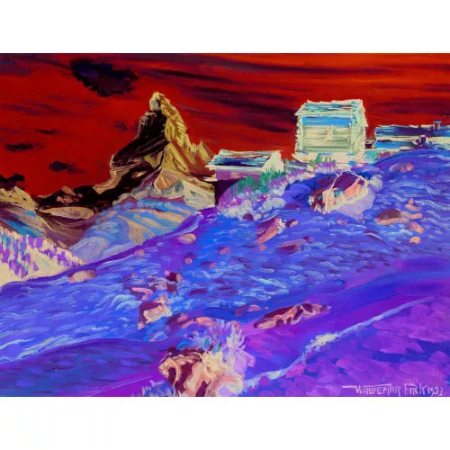 Waldemar Fink — "Hütten in Stafeln bei Findelen mit Matterhorn".