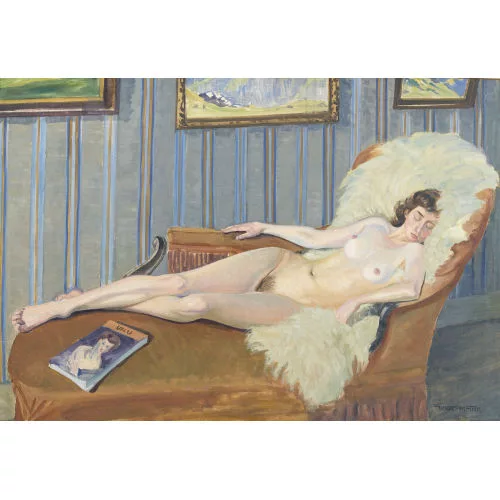 Waldemar Fink — Schlafender weiblicher Akt auf Chaiselongue.