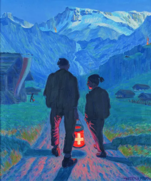 Waldemar Fink — Grossvater und Enkel mit Lampion am 1. August.