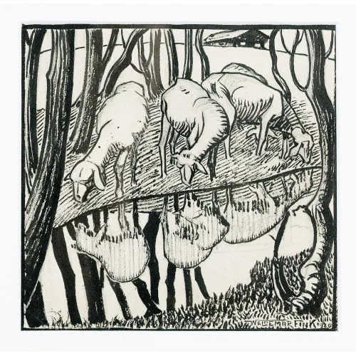Waldemar Fink — Schafherde am Waldbach.
