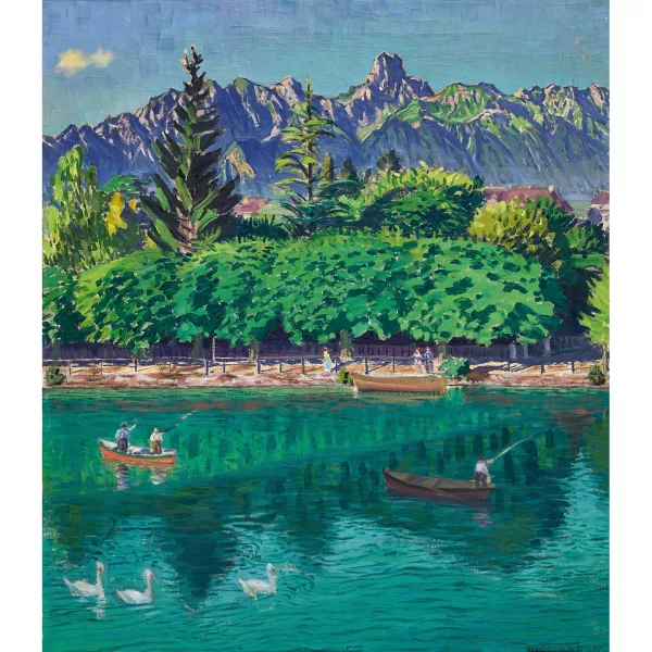 Waldemar Fink — "Morgen an der Aare in Thun mit Stockhorn".