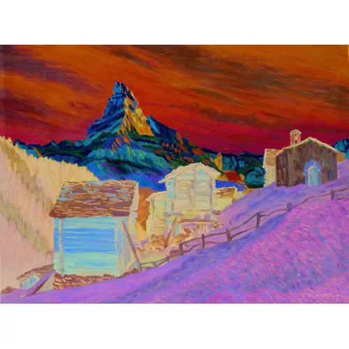 Waldemar Fink — "Frühmorgen in Findelen, Zermatt, mit Matterhorn".