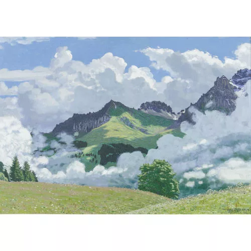 Waldemar Fink — Aufsteigender Nebel in sommerlicher Adelbodner Landschaft.