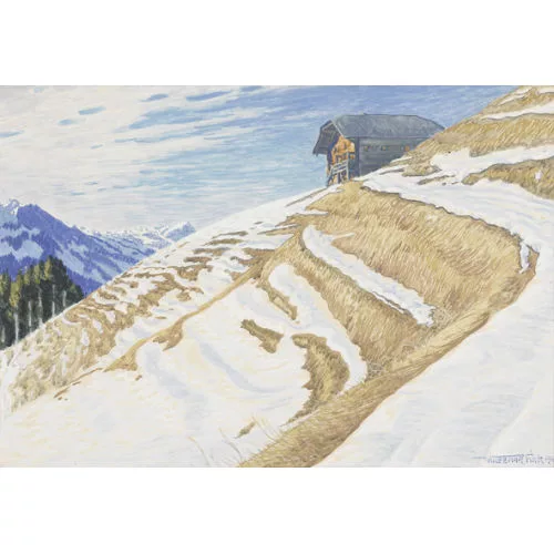 Waldemar Fink — Gebirgspartie im Vorfrühling mit Chalet.