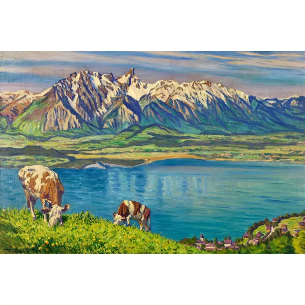 Waldemar Fink — Frühling am Thunersee mit Stockhorn.