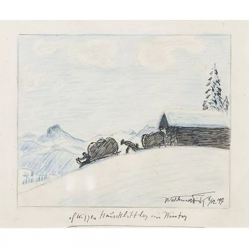 Waldemar Fink — "Skizzen Heuschlittler im Winter".