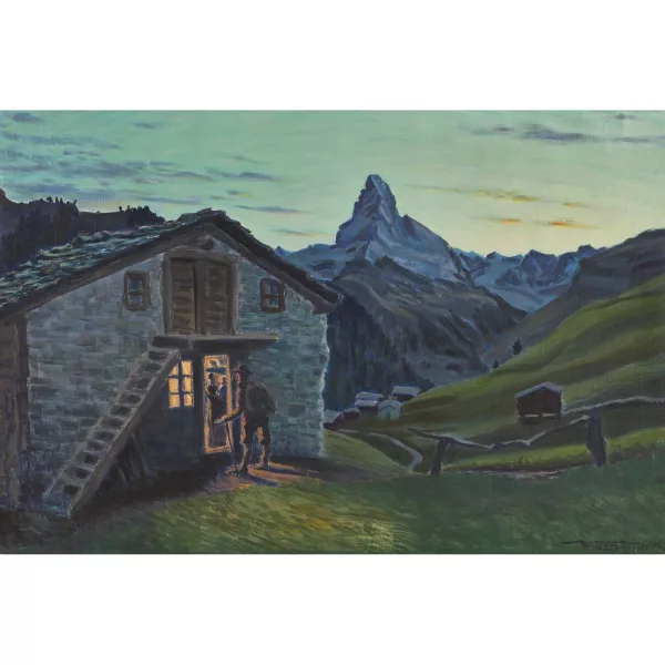 Waldemar Fink — "Abenddämmern in Findelen mit Matterhorn".