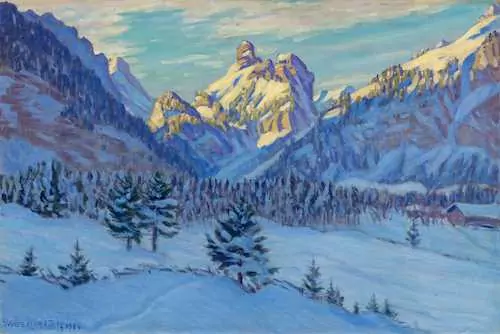 WALDEMAR FINK — Winter morning near Kandersteg with Gällihorn. 1934. — Koller Auktionen