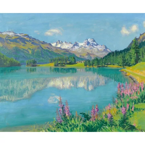Waldemar Fink — "Blumiges Ufer am Champfersee (Engadin)".