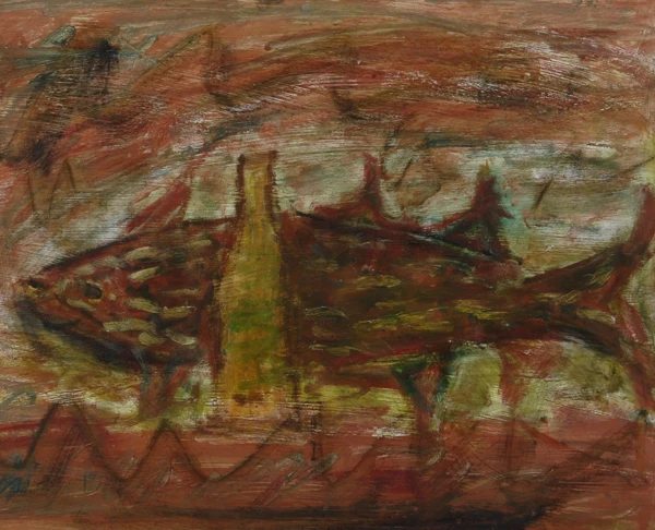 Walter Arnold Steffen — Stillleben mit Fisch und Flasche, um 1958