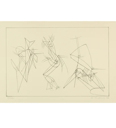Walter Bodmer — Spiel mit drei Figuren Folge von 4 Blatt, in Orig.-Mappe — Galerie Kornfeld