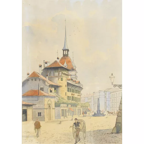 Walter Eggimann — Der Holländerturm mit Figurenstaffage.
