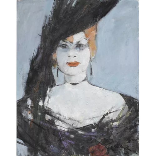 Walter Emil Müller — Porträt einer Dame mit Hut.