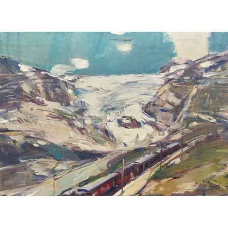 "Furkabahn bei Gletsch mit Rhonegletscher"