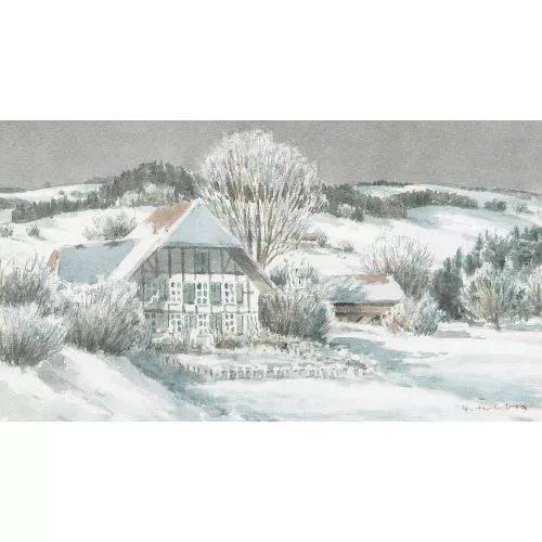 Walter Feller-Brand — Winterliche Landschaftspartie mit stattlichem Bauernhof.