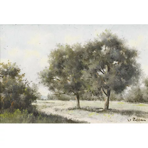 Walter Feller-Brand — Landschaftspartie mit Feldweg und Bäumen.