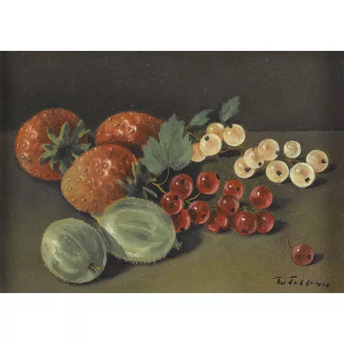 Walter Feller-Brand — Stillleben mit Erd-, Johannis- und Stachelbeeren.