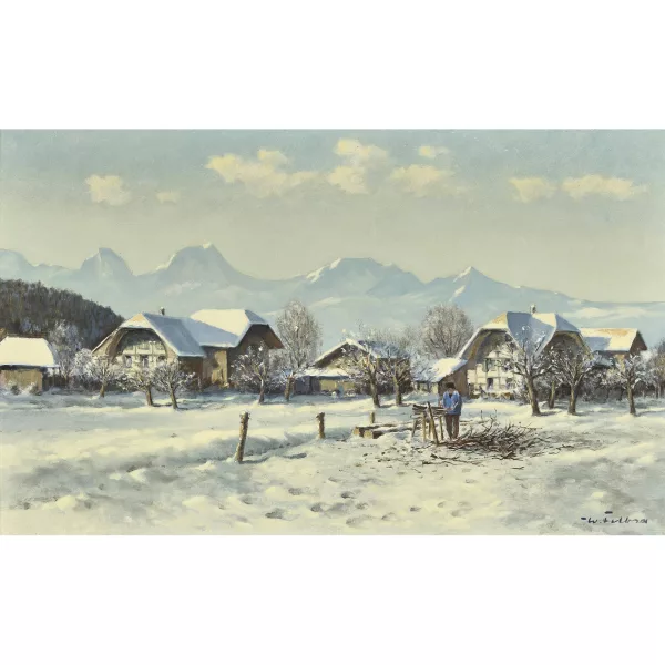 Walter Feller-Brand — Winterlandschaft mit Blick auf die Berner Alpen.