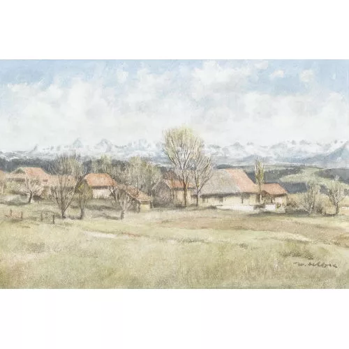 Walter Feller-Brand — Herbstliche Landschaft mit Blick auf das Berner Oberland.