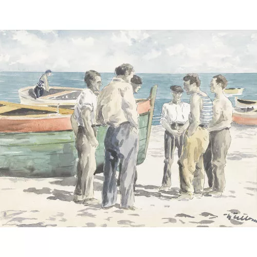 Walter Feller-Brand — Fischer mit ihren Booten am Strand.