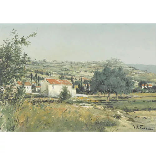 Walter Feller-Brand — Südliche Feldlandschaft mit Bauernhäusern.