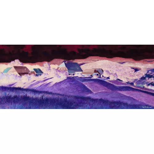 Walter Feller-Brand — Hügelige Voralpenlandschaft mit Bauernhäusern.