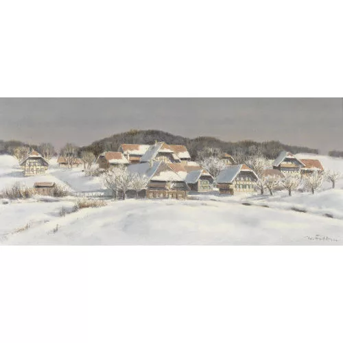 Walter Feller-Brand — Winterliche Berner Landschaft mit Gehöften.