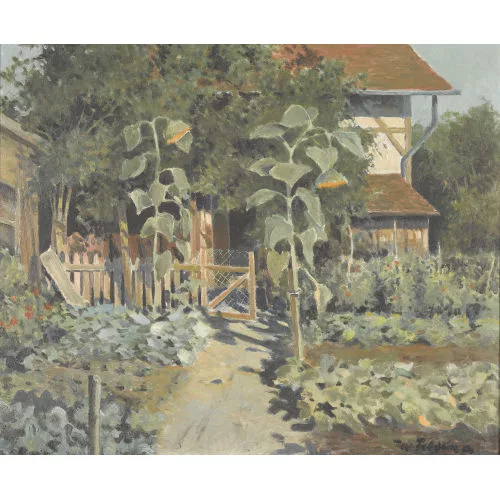 Walter Feller-Brand — Bauerngarten mit Sonnenblumen.