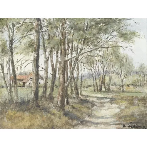 Walter Feller-Brand — Frühlingshafte Wegpartie mit Bäumen.