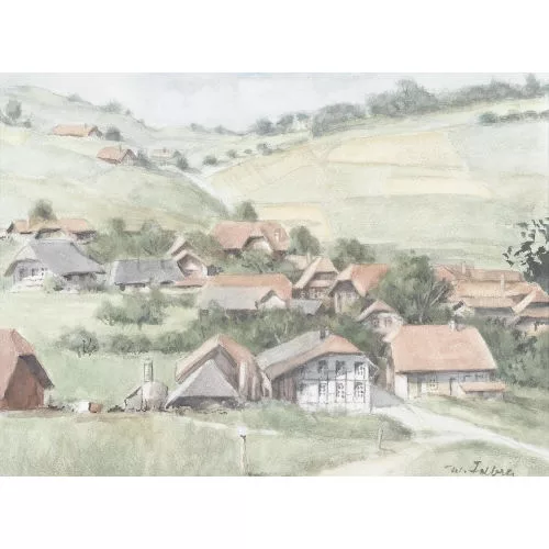 Walter Feller-Brand — Emmentaler Landschaft mit Dorf.