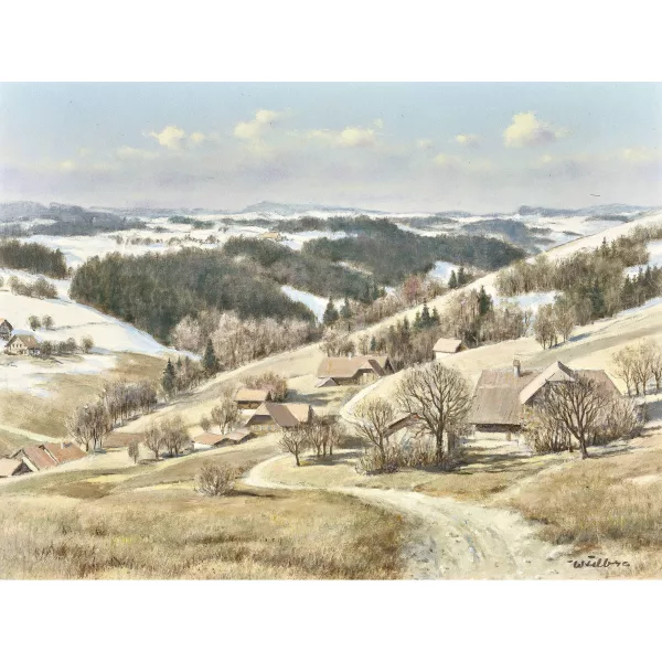 Walter Feller-Brand — Hügelige Landschaft im Vorfrühling.