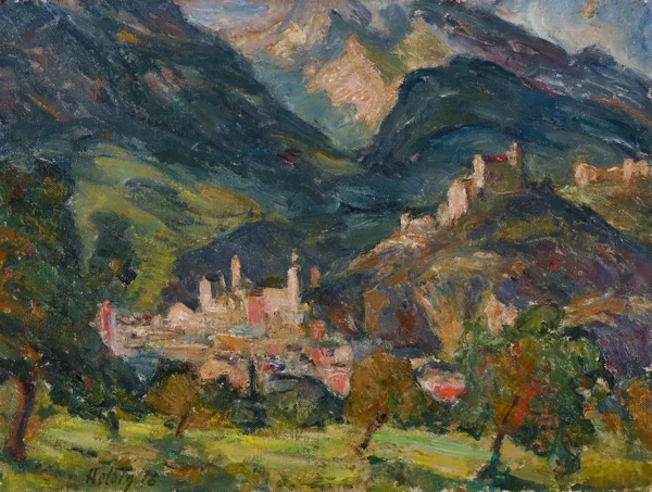 Walter Helbig — Gebirgslandschaft mit Dorf, 1916