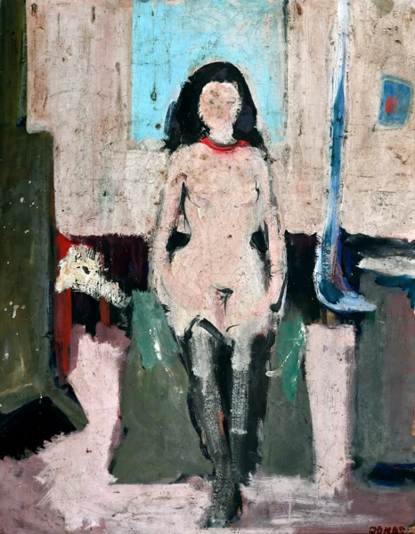 Walter Jonas — Halbakt, junge Frau im Atelier, 1934; Verso: Barke im Hafen, 1933