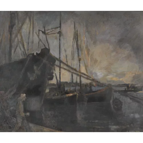 Walter Krebs — Hafen mit Segelschiffen.
