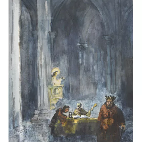 Walter Krebs — Religiös-karikaturistische Szene in einer Kathedrale.