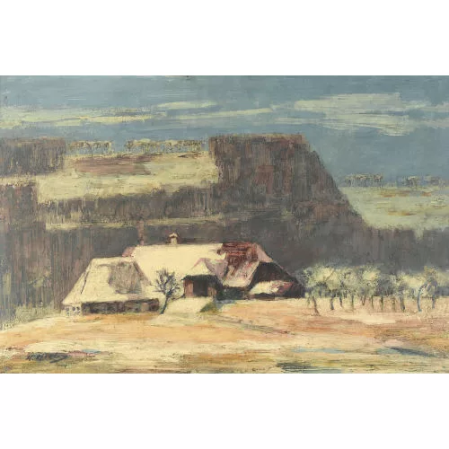 Walter Krebs — Winterliche Landschaft mit Bauernhof im Bernbiet.