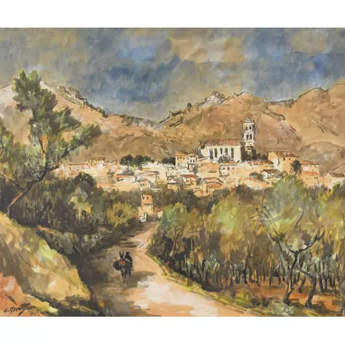 Landschaft mit nordspanischer Stadt
