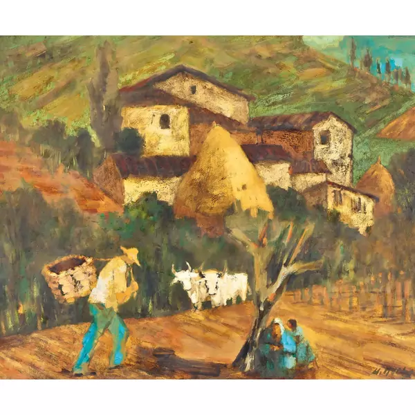 Südliche Landschaft mit Bauern