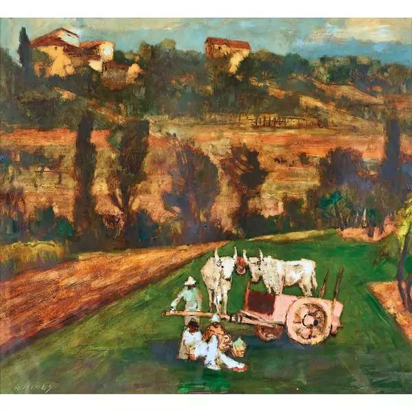 Landschaft mit rastenden Bauern