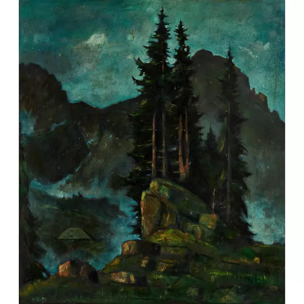 Gebirgslandschaft mit Tannen