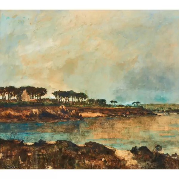 Französische Uferlandschaft mit Bäumen