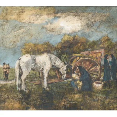 Walter Krebs — Landschaft mit Fahrenden und Schimmel.