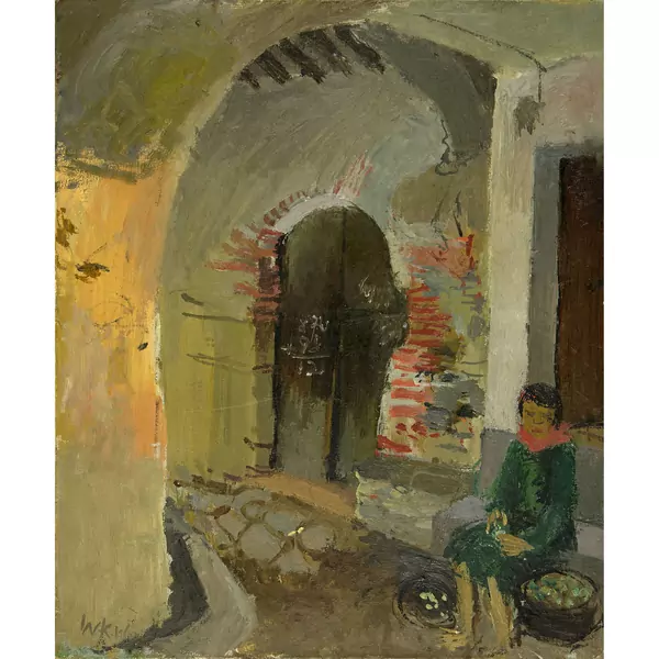 Walter Kurt Wiemken — Torbogen, rechts mit sitzender weiblicher Figur — Galerie Kornfeld