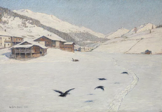 Walter Lilie — Winterlandschaft mit Häusergruppe bei Davos, 1908