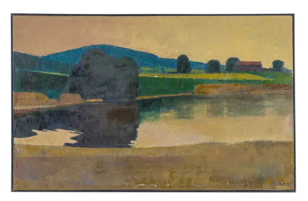 Walter Mafli — Walter Mafli (1915), Paysage lacustre, huile sur