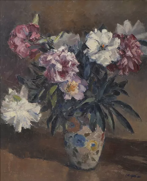 Walter MAFLI (1915-2017), 'Bouquet de pivoines', huile — DognyAuction