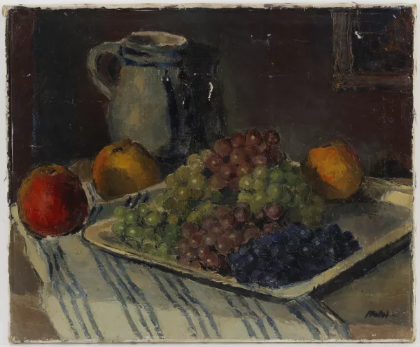 Walter Mafli — Nature morte aux raisins et pommes,