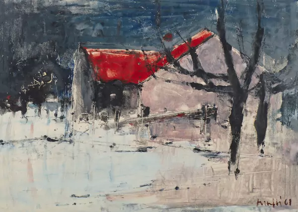 Walter MAFLI (1915 - 2017), Maison au toit rouge, technique mixte — DognyAuction