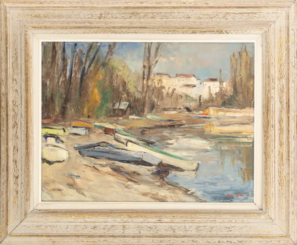 Walter Mafli — Walter MAFLI (1915-2017) "Bord de rivière avec barques 174"